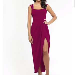 NWOT XScape Side Ruched Double Strap Crepe Gown